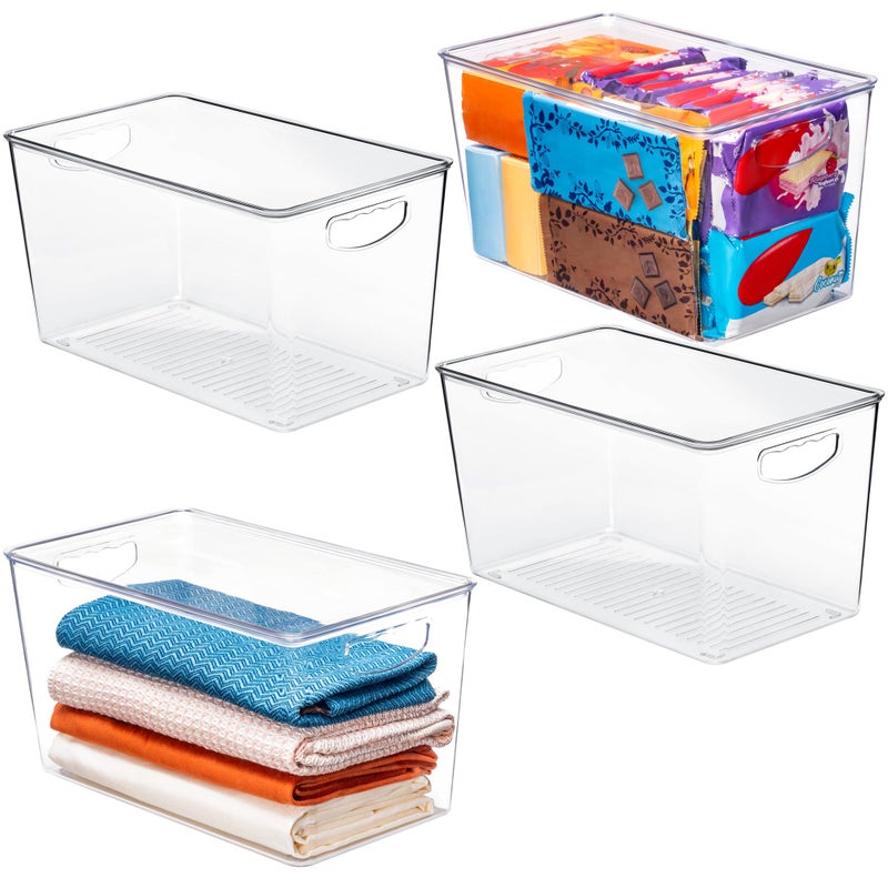 theaoo Clear Storage Bins with Lids Stackable - XLarge Plastic Containers for Pantry Organization and Storage - Perfect for kitchen,Fridge,Laundry Room,Bathroom,Garage,Closet,Cabinet Organizer -4 Pack - Image 1